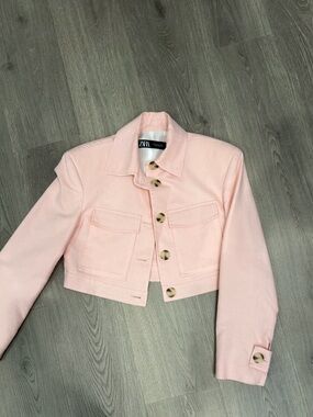 Zara Cropped Pastel Pink Blazer Jacket